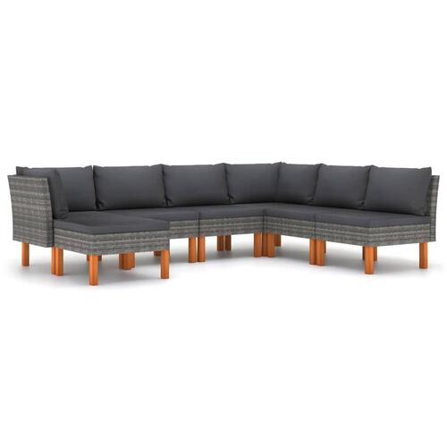 Loungesæt til haven 7 dele med hynder polyrattan grå