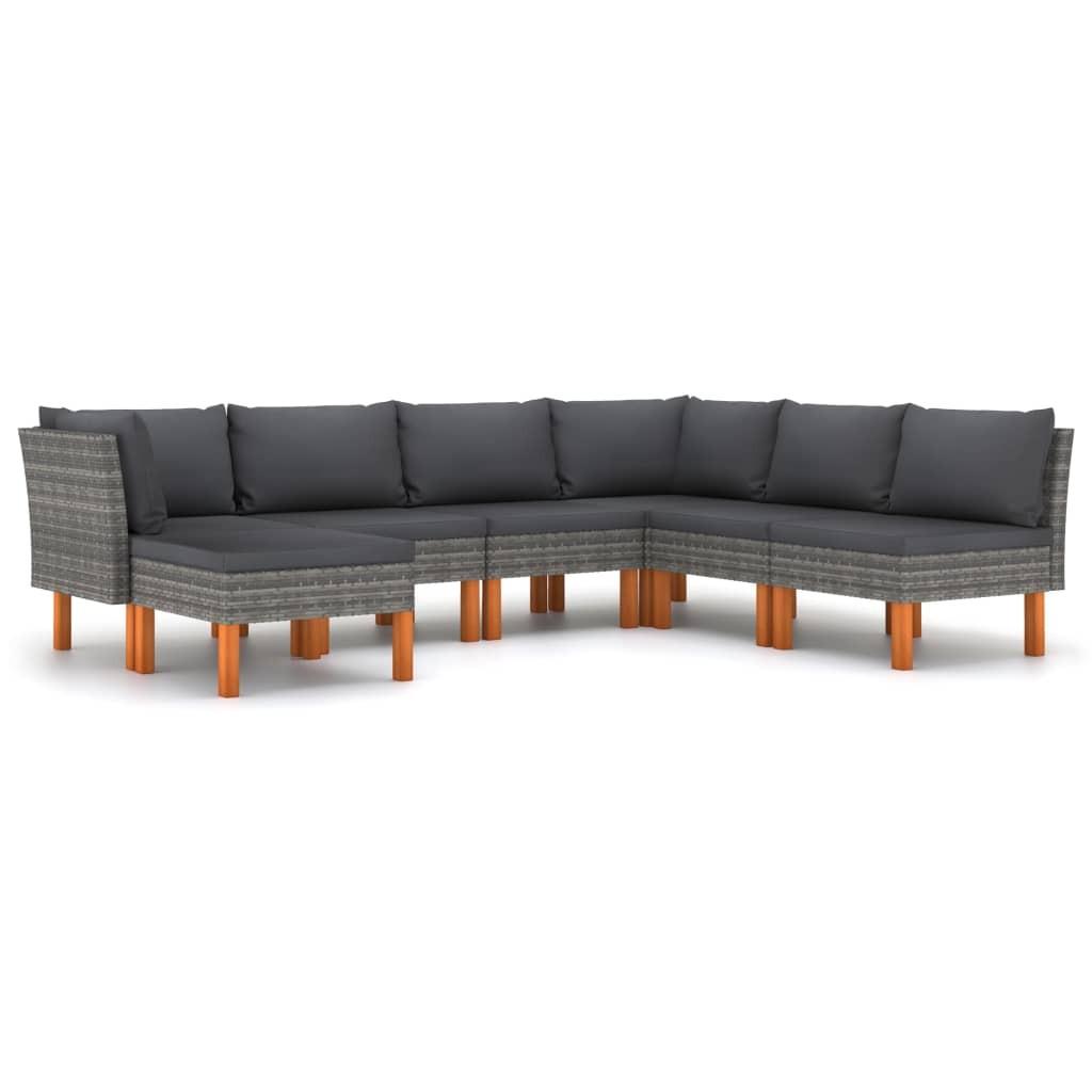 Loungesæt til haven 7 dele med hynder polyrattan grå