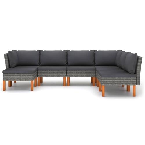 Loungesæt til haven 7 dele med hynder polyrattan grå