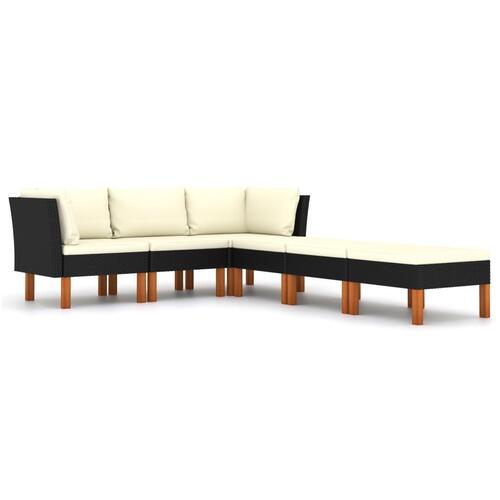 Loungesæt til haven 6 dele med hynder polyrattan sort