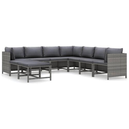 Loungesæt til haven 9 dele med hynder polyrattan grå