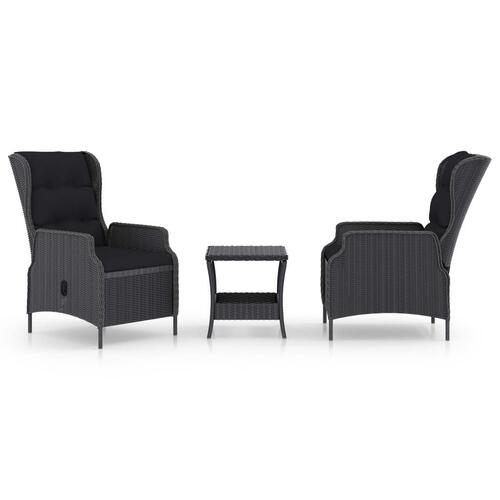 Loungesæt til haven 3 dele med hynder polyrattan sort