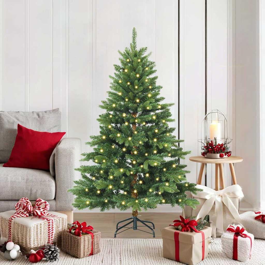 Kunstigt juletræ med 150 LED'er Grøn 150 cm PE og PVC billede