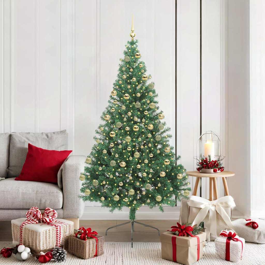 Kunstig Forbelyst Juletræ med 300 LED'er Grøn 180 cm PVC
