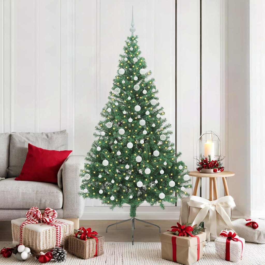 Kunstig Forbelyst Juletræ med 300 LED'er Grøn 180 cm PVC billede