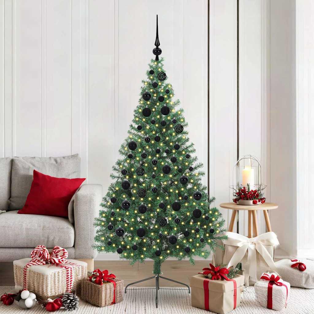 Kunstig Forbelyst Juletræ med 300 LED'er Grøn 180 cm PVC billede