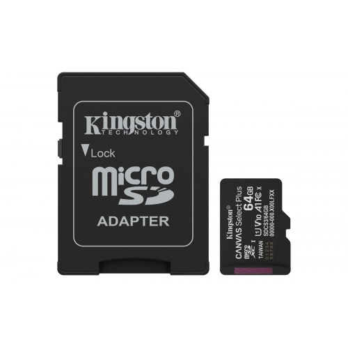 MicroSD-kort Kingston Canvas Select Plus Gen3 64 GB – 100 MB/s A1 med SD-adapter