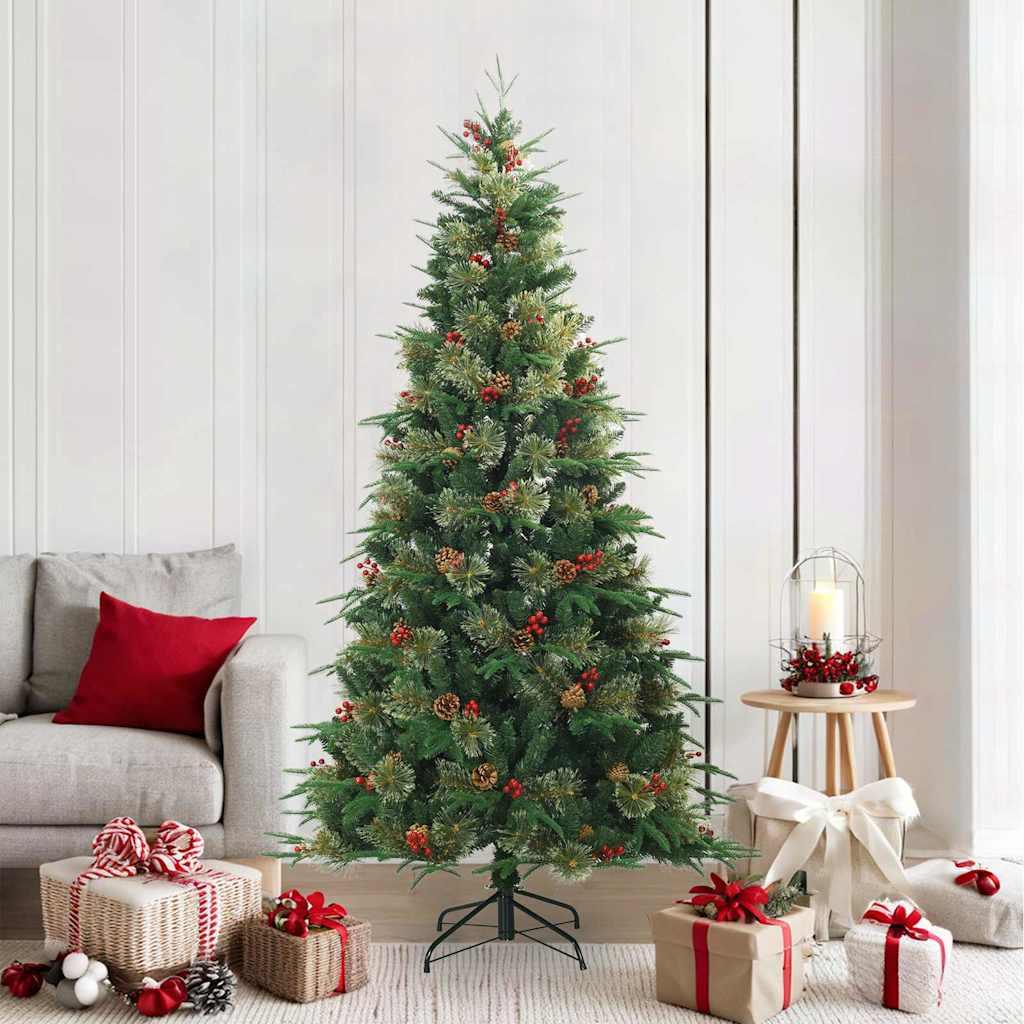Kunstigt Hinged Juletræ med stativ Grøn 210 cm PVC, PE og stål billede
