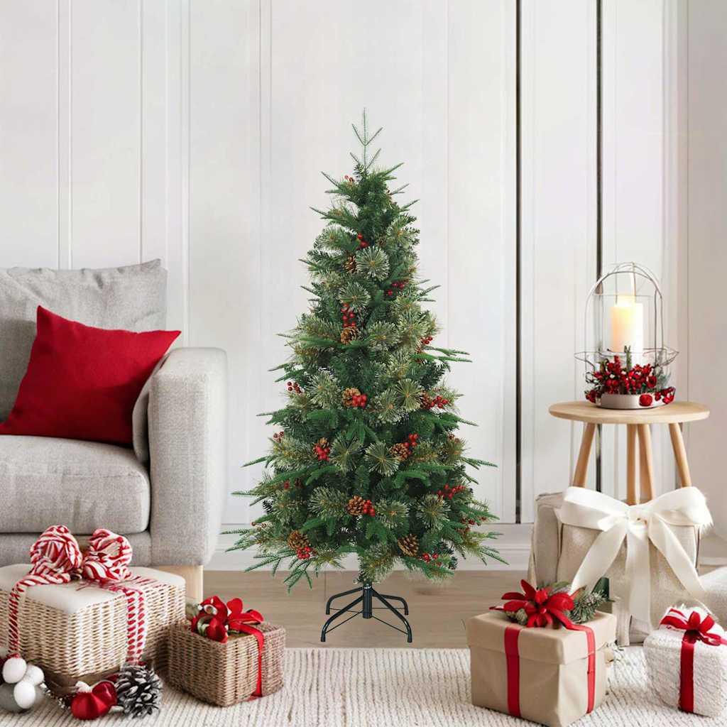 Kunstigt Hinged Juletræ med stativ Grøn 120 cm PVC, PE og stål billede