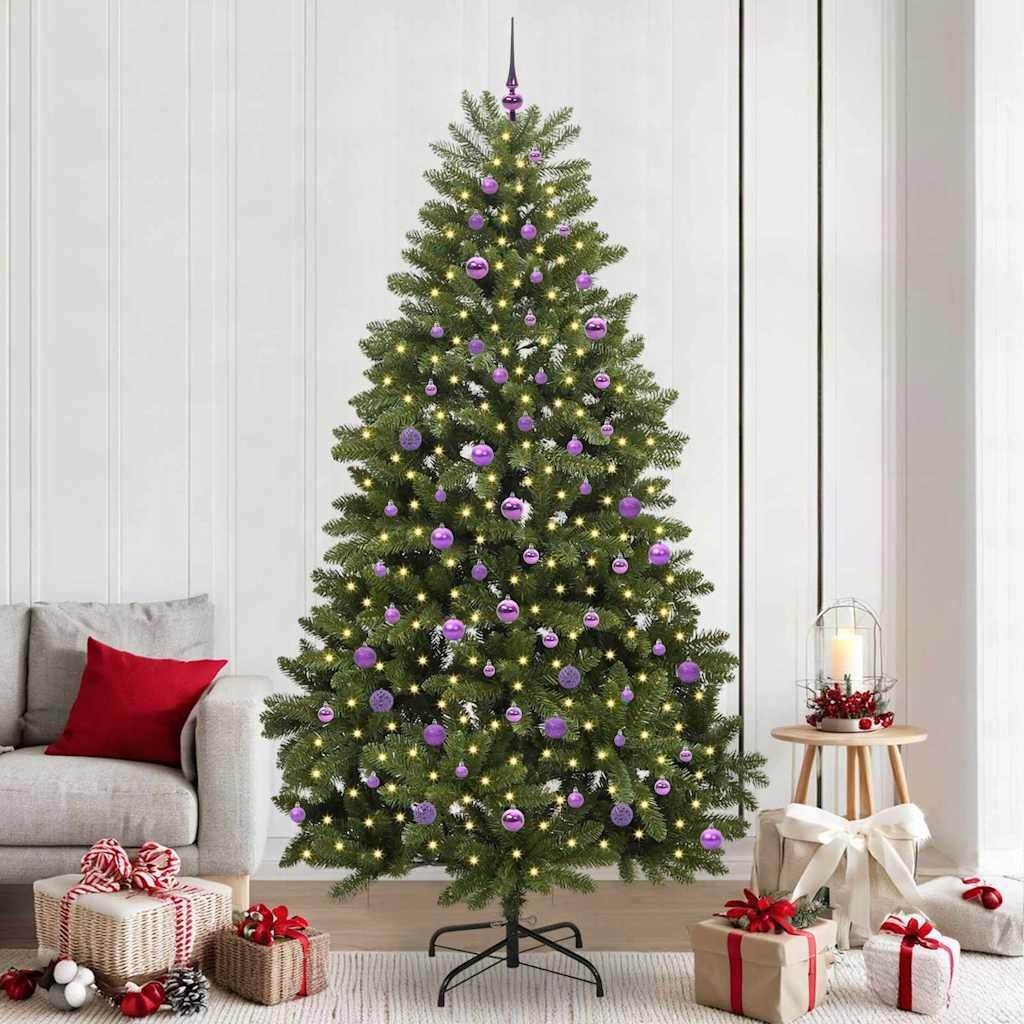 Kunstigt juletræ 240 cm med 300 LED-lys - grøn, PVC og metal billede