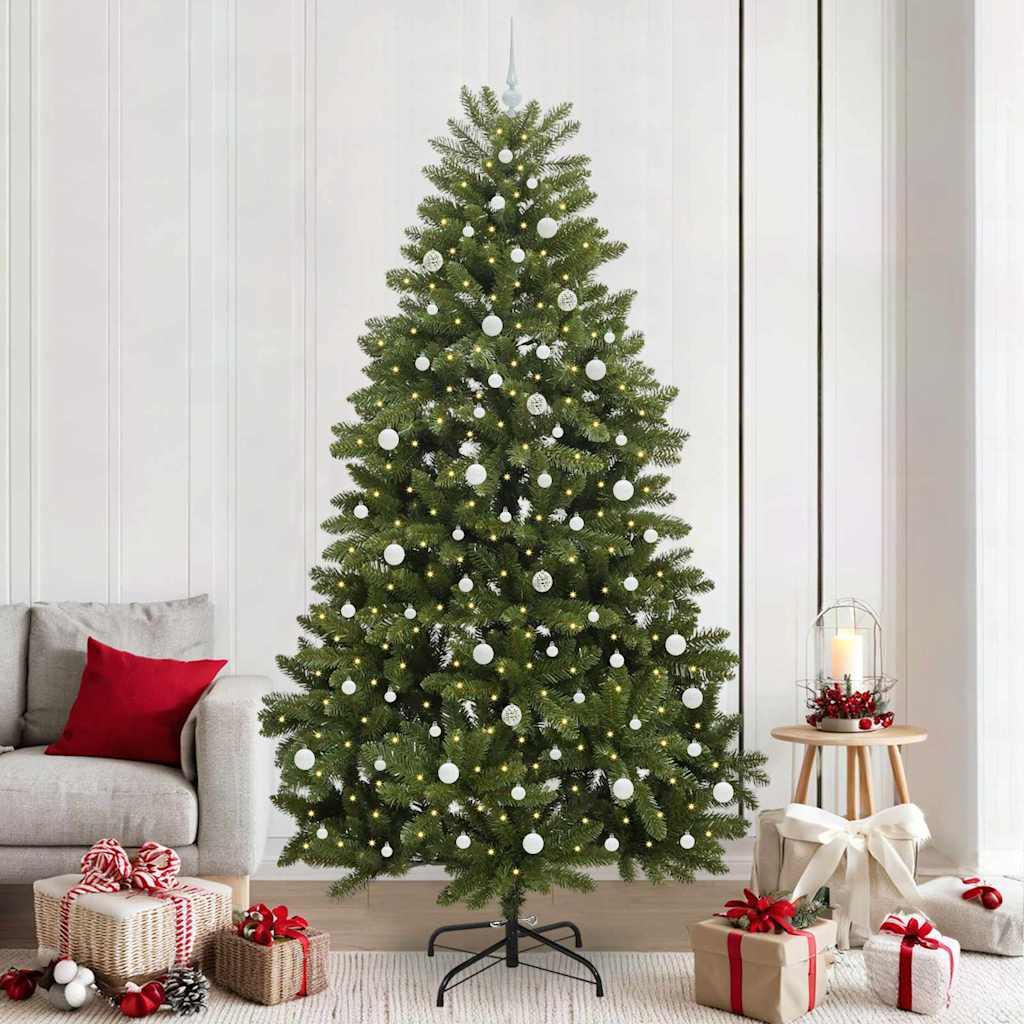 Kunstigt juletræ 240 cm med 300 LED - grøn, PVC og metal billede
