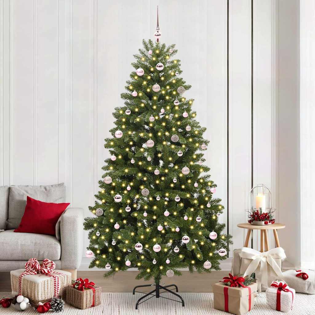Kunstigt juletræ 240 cm med 300 LED-lys - grøn, PVC og metal billede