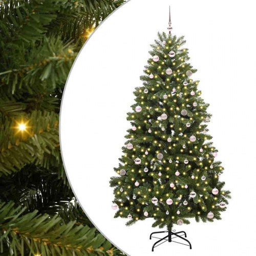 Kunstigt hængslet juletræ 240 cm med 300 LED og julekuglesæt