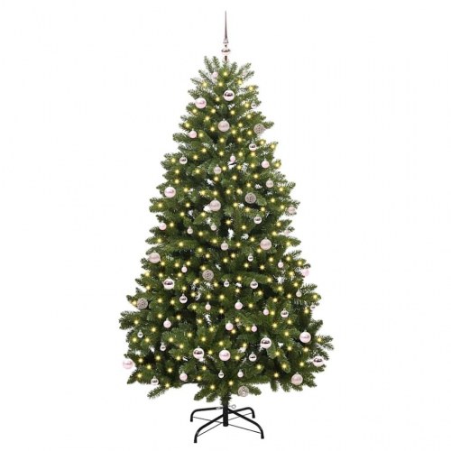 Kunstigt hængslet juletræ 240 cm med 300 LED og julekuglesæt
