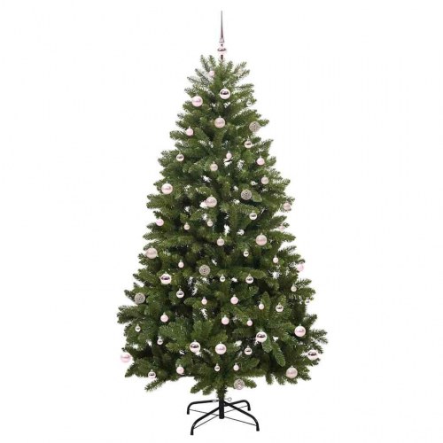 Kunstigt hængslet juletræ 240 cm med 300 LED og julekuglesæt