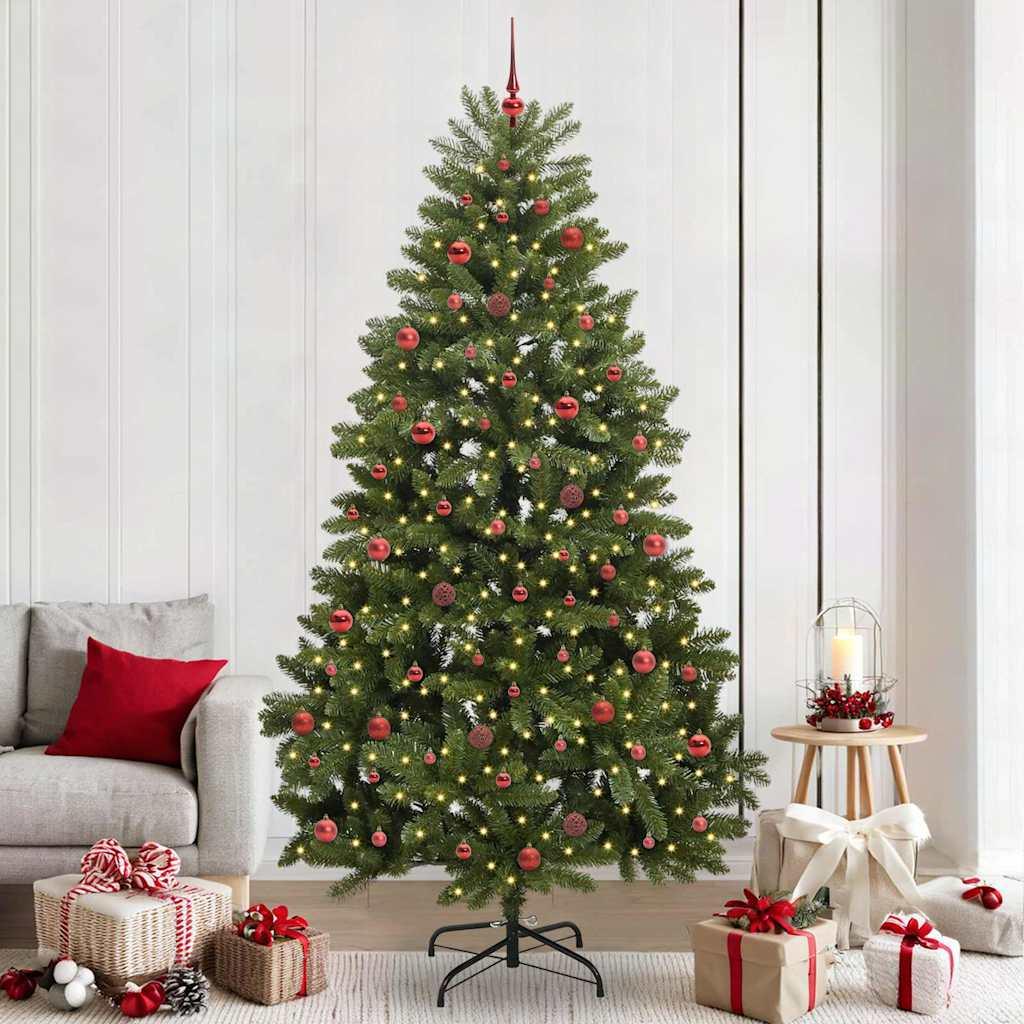 Kunstigt juletræ 240 cm med 300 LED-lys - grøn, PVC og metal billede