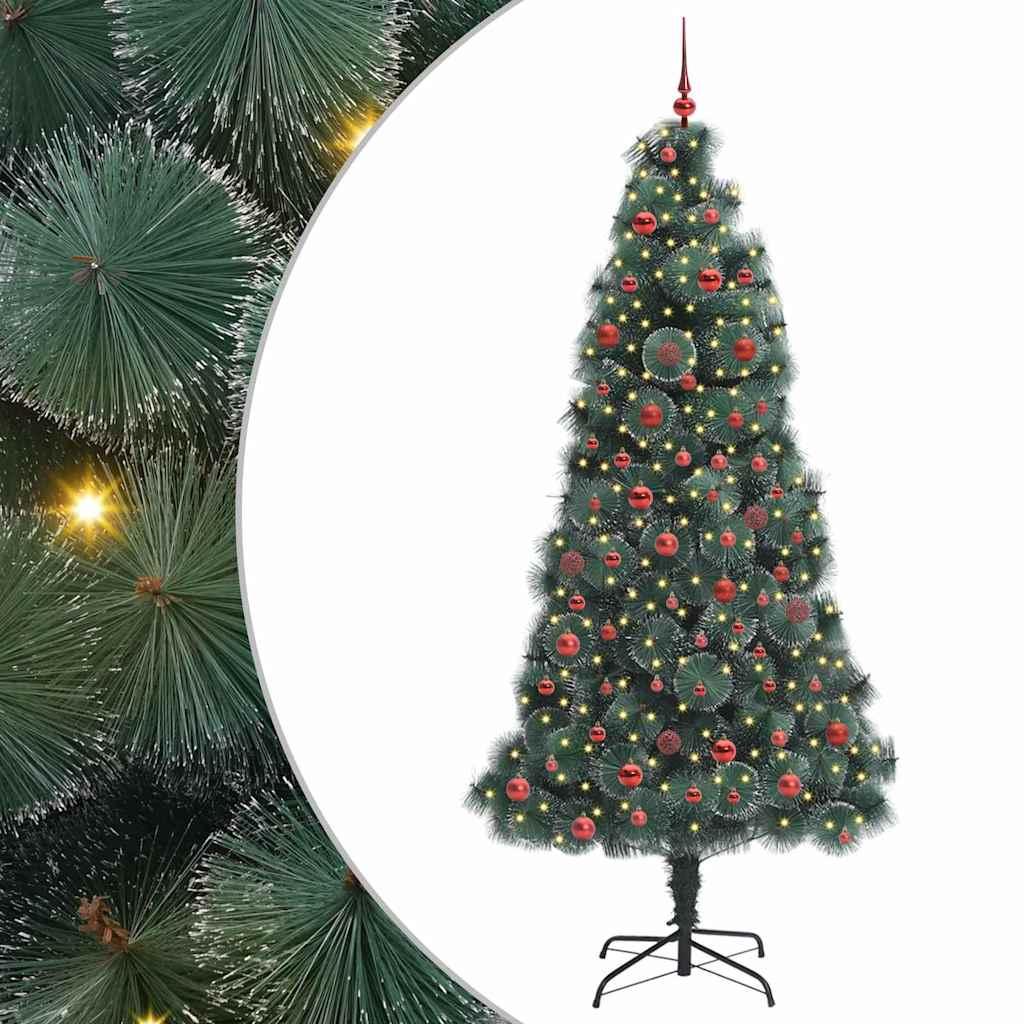 vidaXL Kunstigt præ-dekoreret juletræ med kuglesæt Grøn 210 cm PET