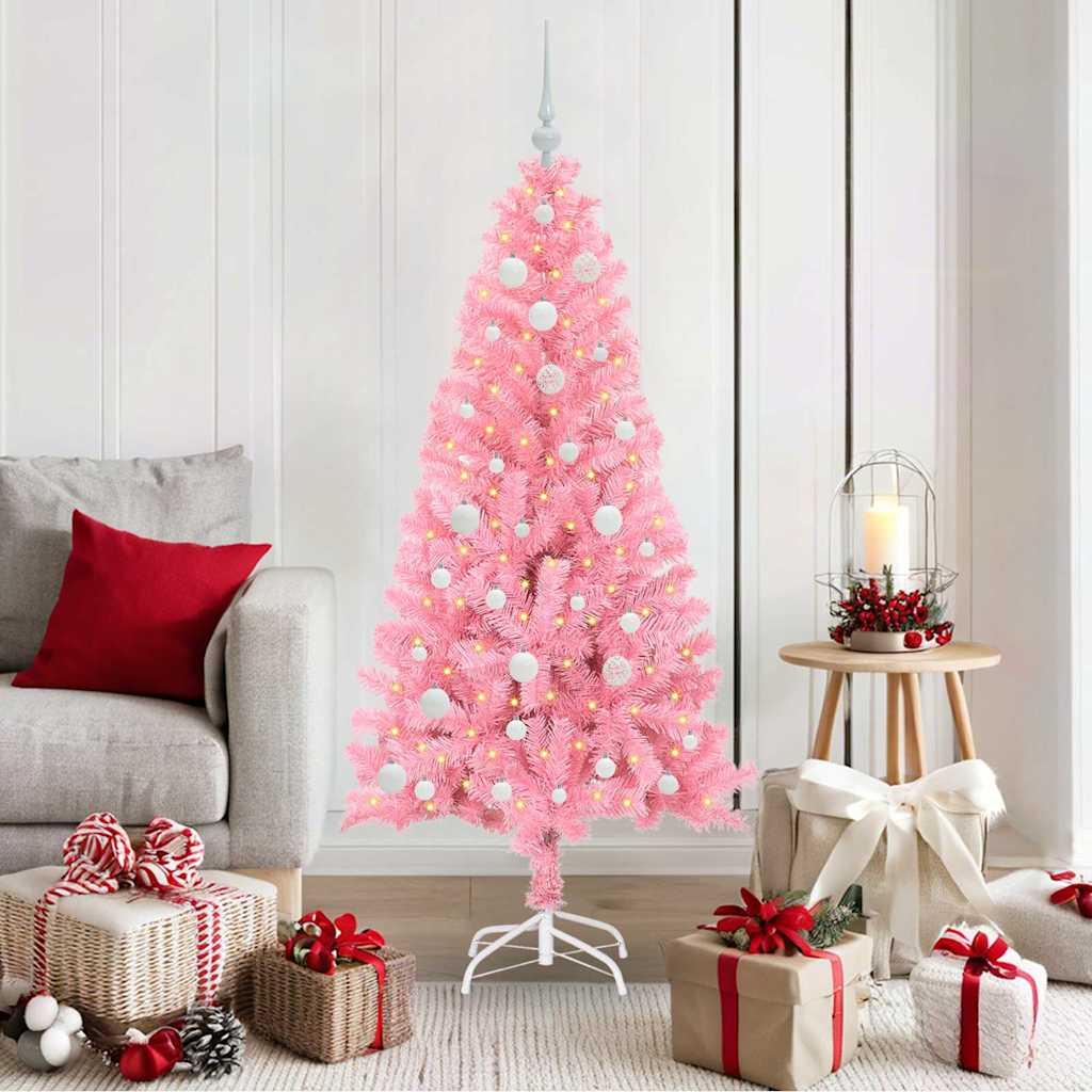 Kegleformet juletræ med 150 LED - lyserød 150 cm, PVC og stativ billede