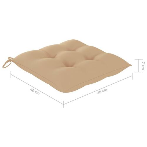Havestole med beige hynder 3 stk. massivt teaktræ