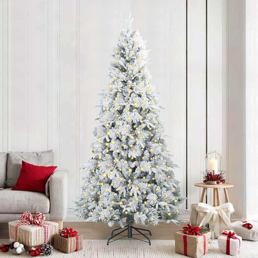 Kunstigt Hinged Juletræ med 300 LED'er Grøn 240 cm PE og PVC billede