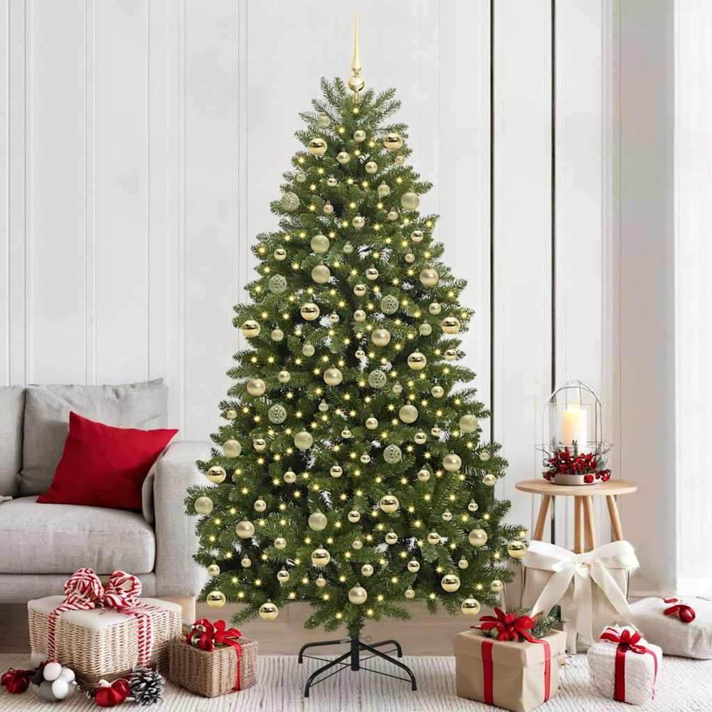 vidaXL Kunstigt juletræ 210 cm 300 LED'er Varm hvid PVC og Stål Grøn