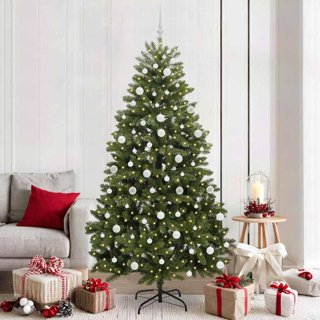 Kunstigt juletræ 210 cm med 300 LED - grøn, PVC og metal billede