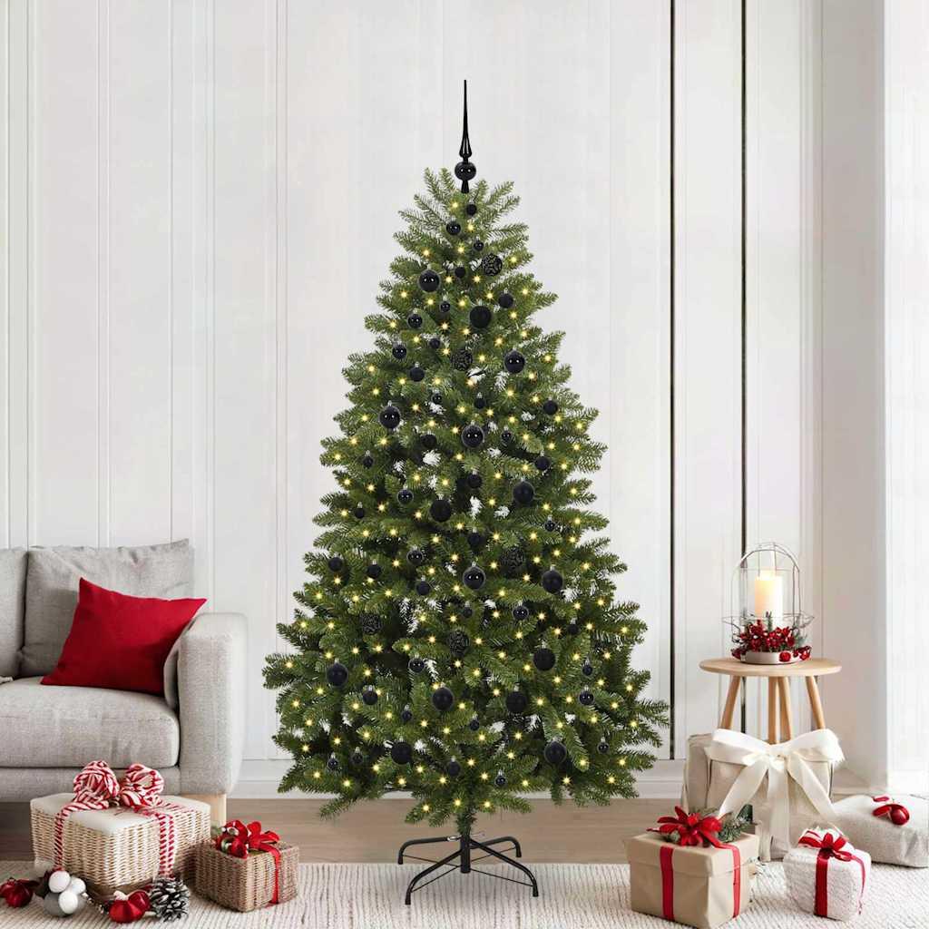 Kunstigt juletræ 210 cm med 300 LED - grøn, PVC/metal billede