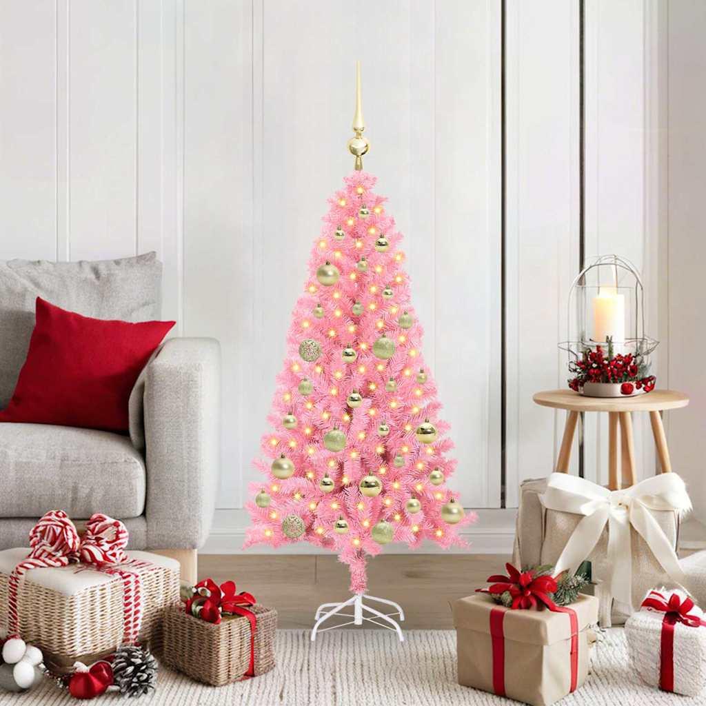 Juletræ med 150 LED - lyserød 120 cm i PVC med stativ billede