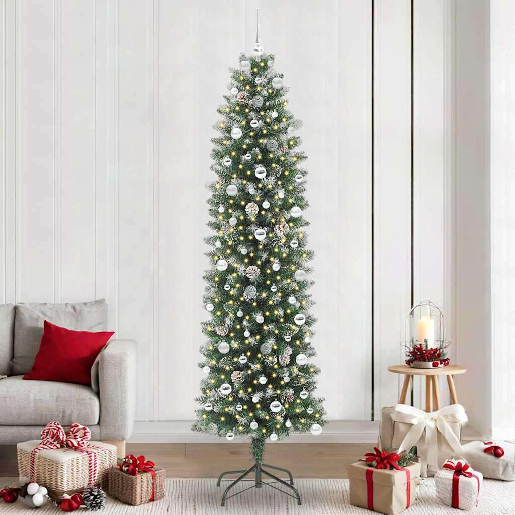 Kunstigt slankt juletræ med 300 LED'er Grøn og hvid 240 cm