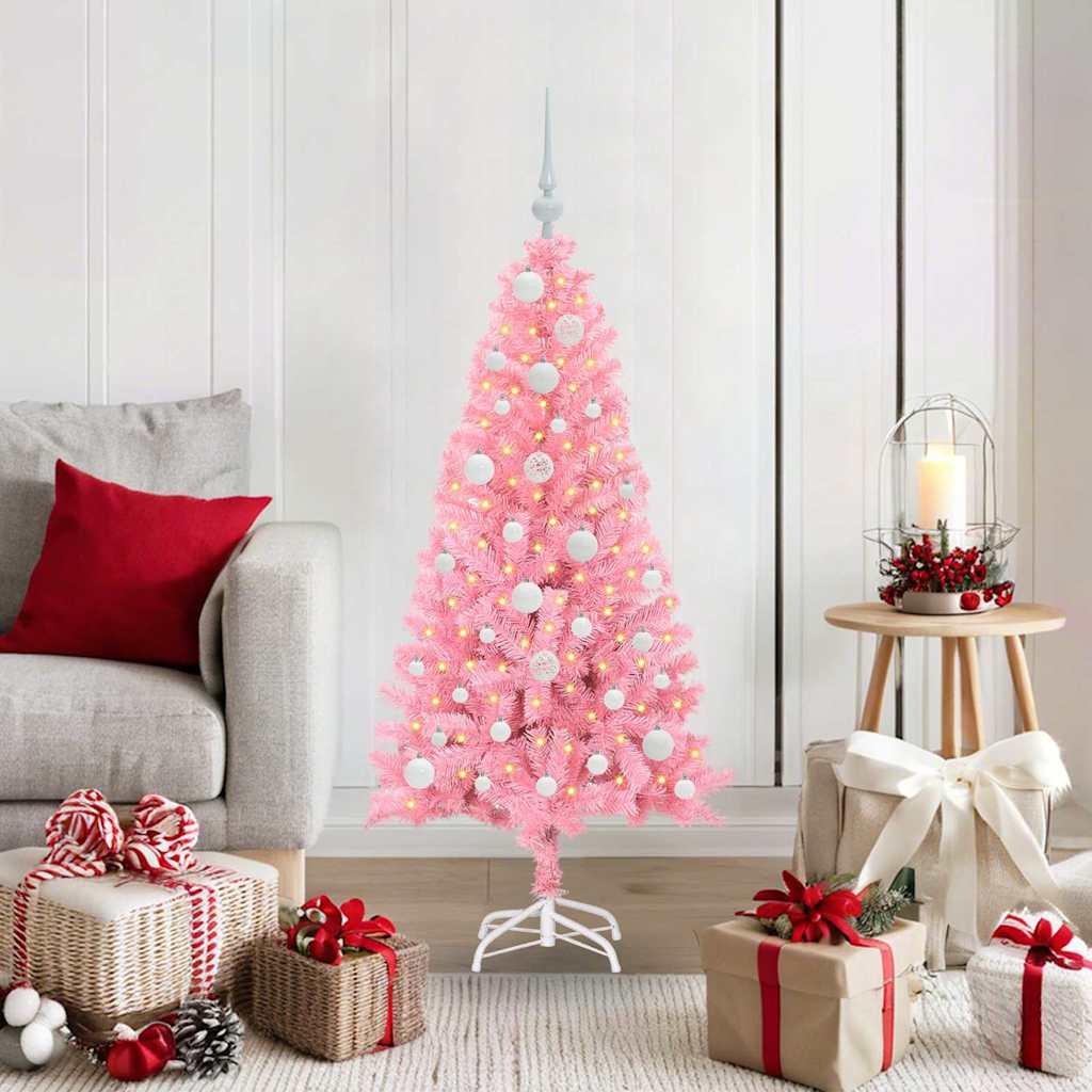 Juletræ med 150 LED - lyserød 120 cm med stativ i PVC billede