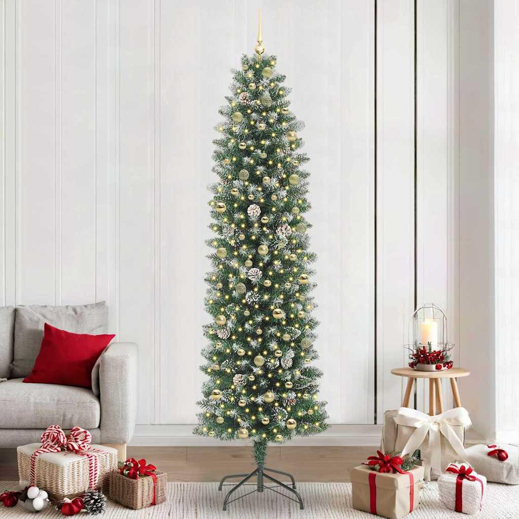 Kunstigt slankt juletræ med 300 LED'er Grøn og hvid 240 cm