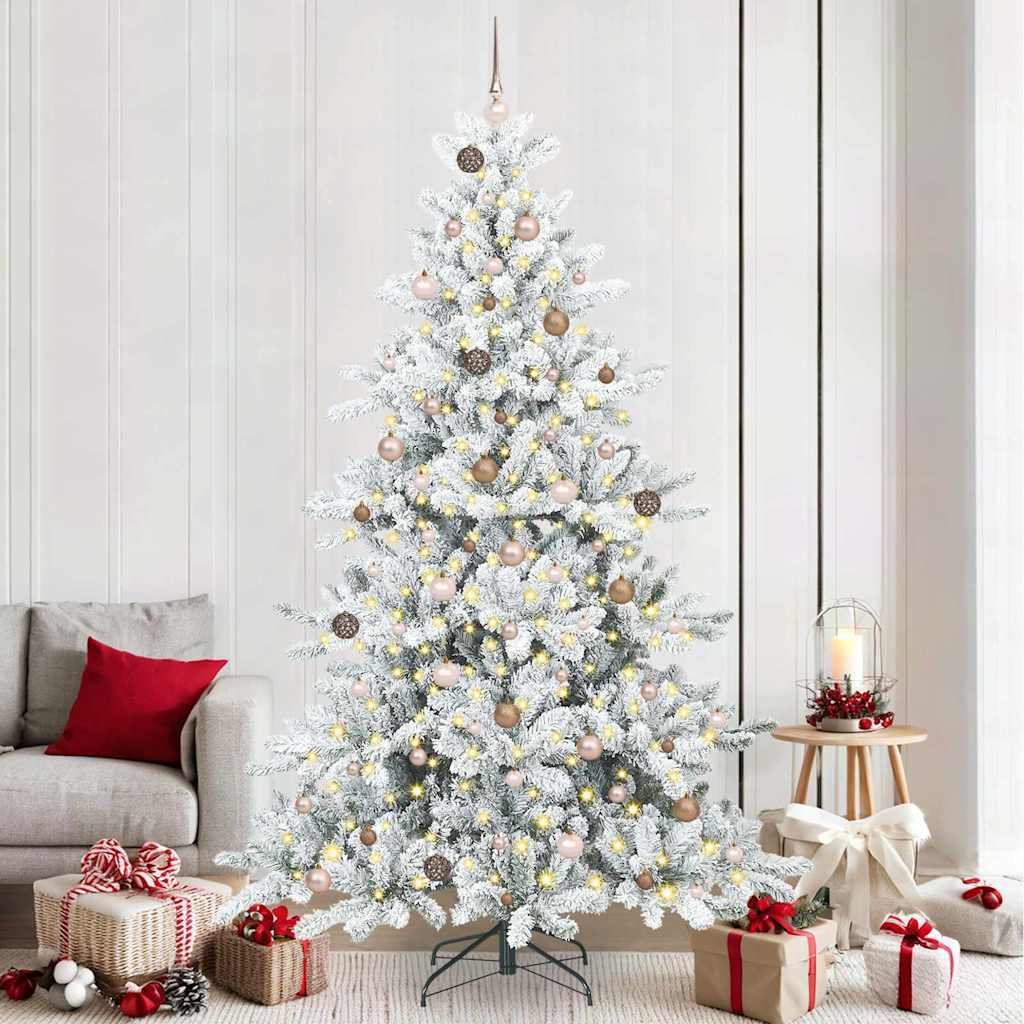 vidaXL Kunstigt Hinged Juletræ med 300 LED'er Hvid 240 cm PVC og Stål