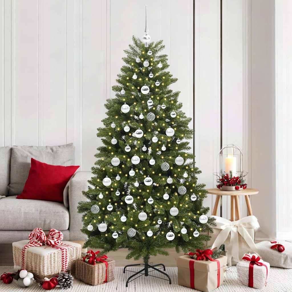 Kunstigt juletræ 180 cm med 300 LED-lys - grøn, PVC og metal billede