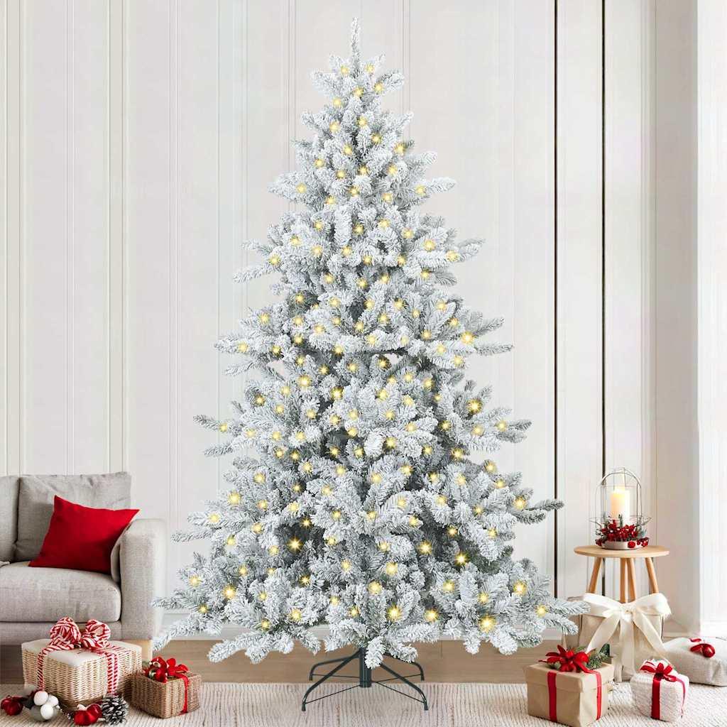 vidaXL Kunstigt Hinged Juletræ med 300 LED'er Hvid 240 cm PVC og Stål
