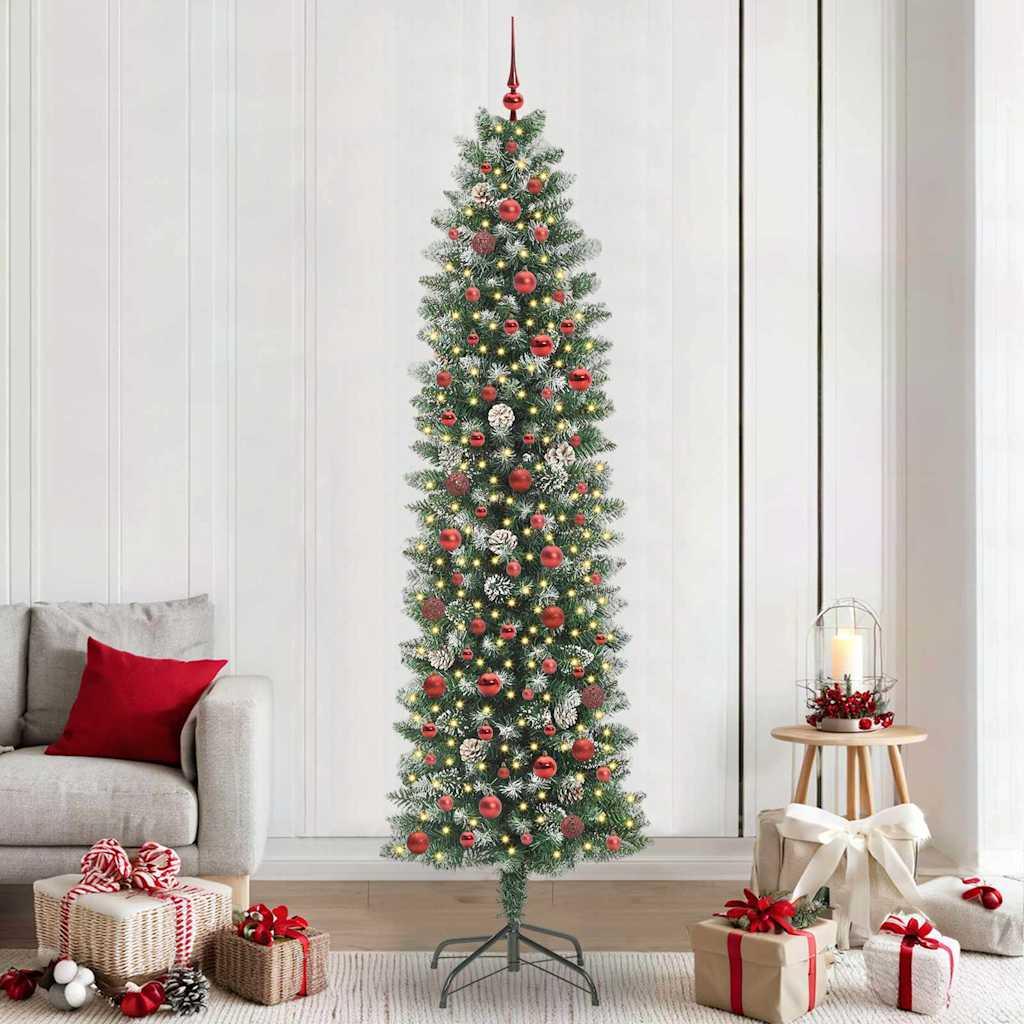 Slankt kunstigt juletræ med 300 LED - grøn/hvid 240 cm billede