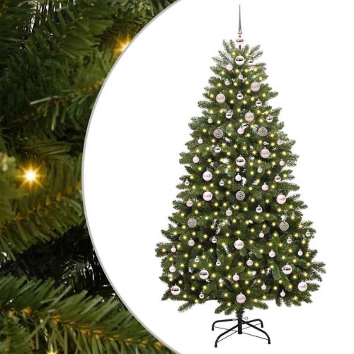 Kunstigt hængslet juletræ 180 cm med 300 LED - varm hvid