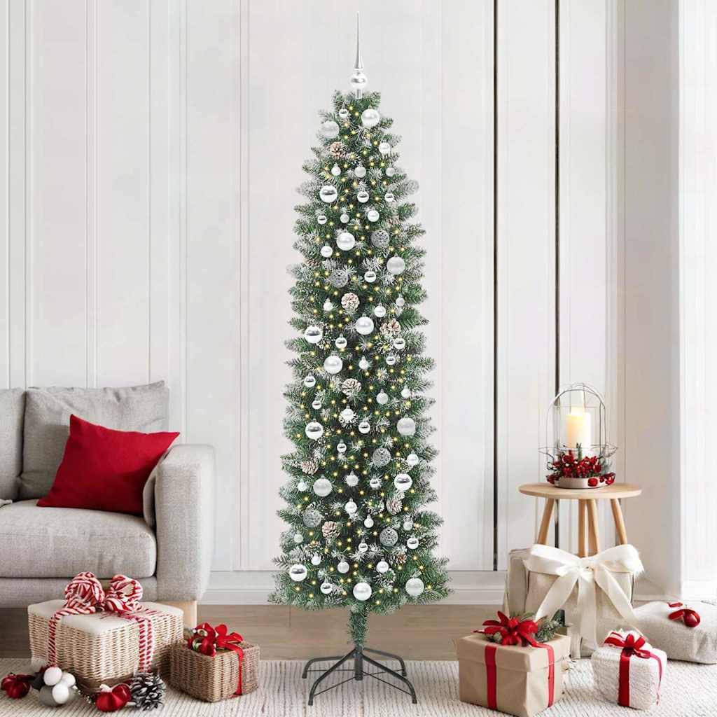 Kunstigt slankt juletræ med 300 LED'er Grøn og hvid 210 cm billede