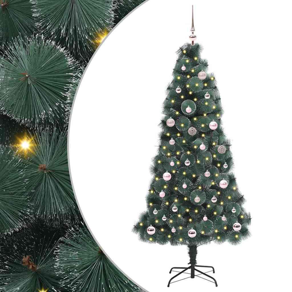 Kunstigt forlystet juletræ med kuglesæt Grøn 150 cm PET billede
