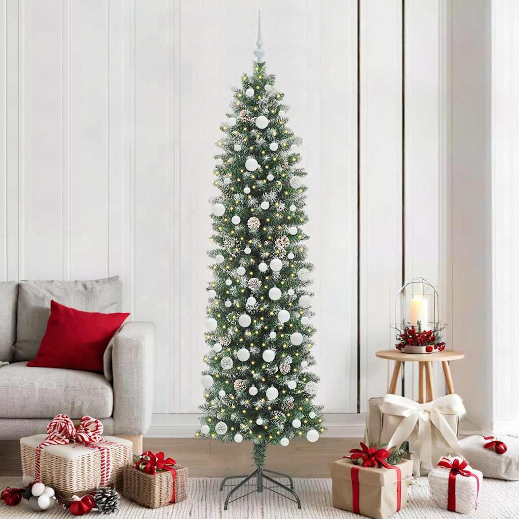 Kunstigt slankt juletræ med 300 LED'er Grøn og hvid 210 cm billede