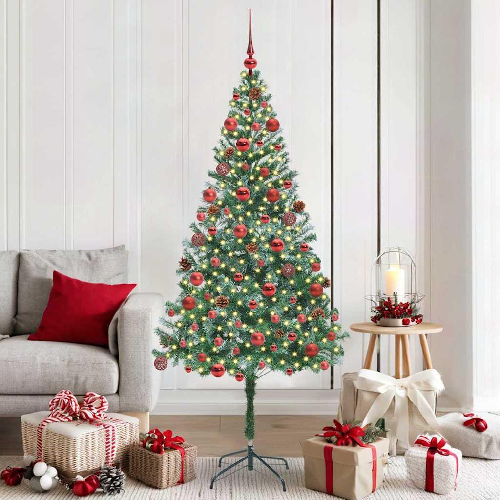 Kunstigt juletræ 180 cm med 300 LED - grøn, PVC og stål billede