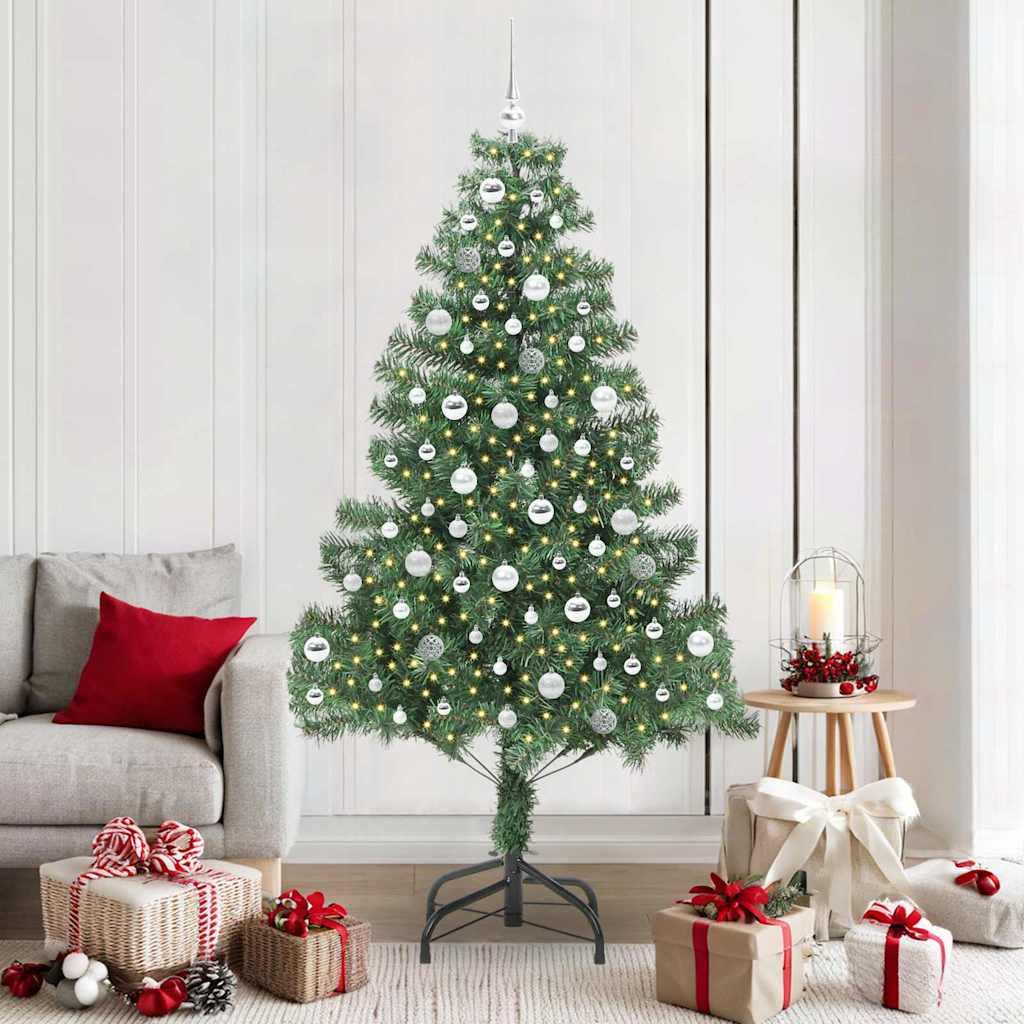 Juletræ 210 cm i grøn PVC med 300 LED og stativ - USB, varm hvid billede
