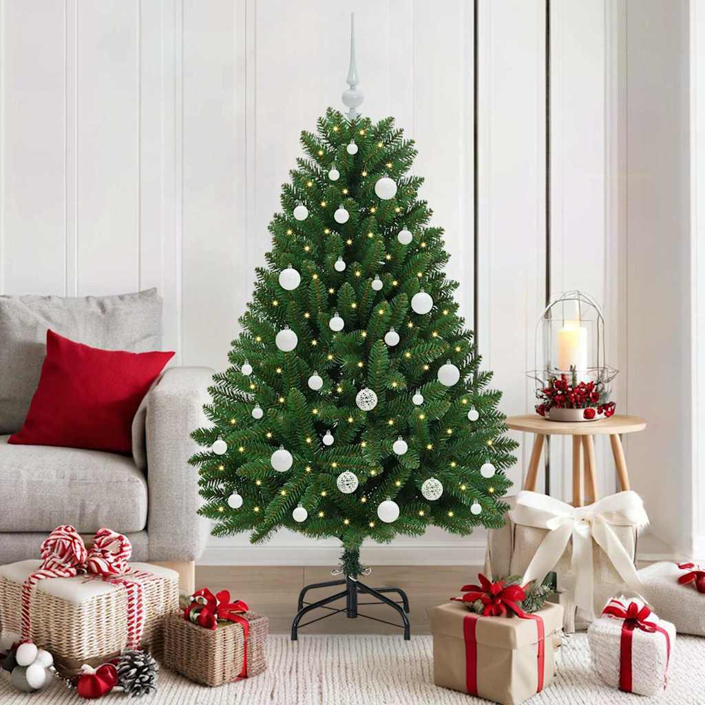 Kunstigt juletræ 150 cm med 150 LED-lys - grøn, PVC og metal billede
