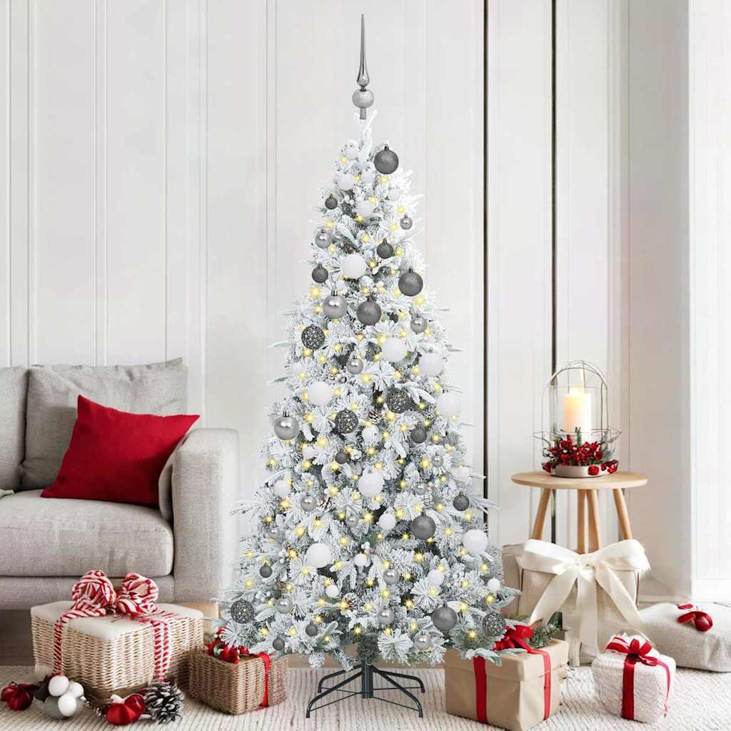 Kunstigt Hinged Juletræ med 300 LED'er Grøn 180 cm PE og PVC billede