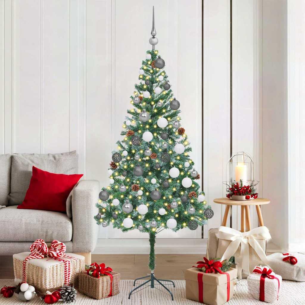 Kunstigt Juletræ Med dekorative strenglamper Grøn 180 cm PVC billede