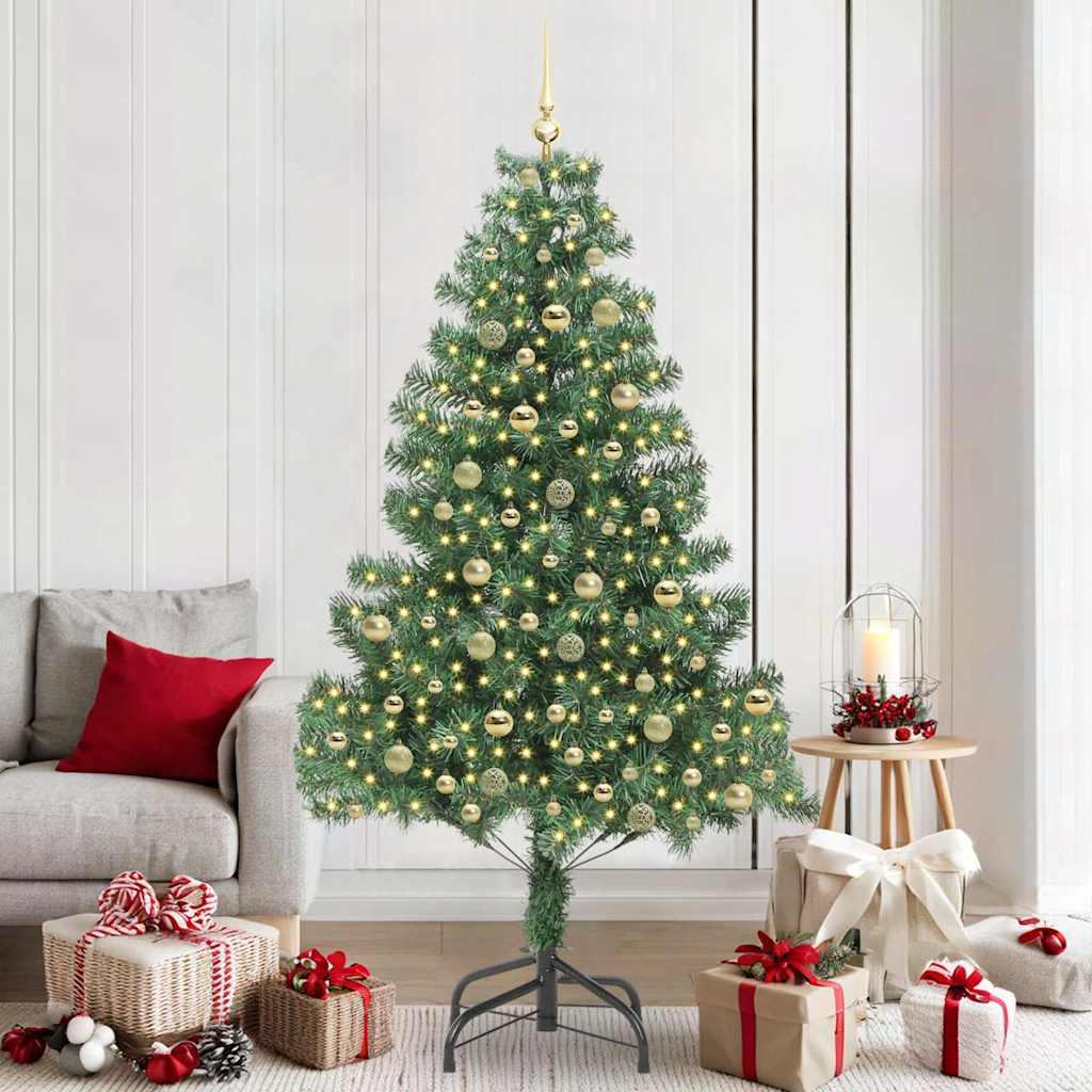 Juletræ med 300 LED'er med stativ Grøn 210 cm PVC