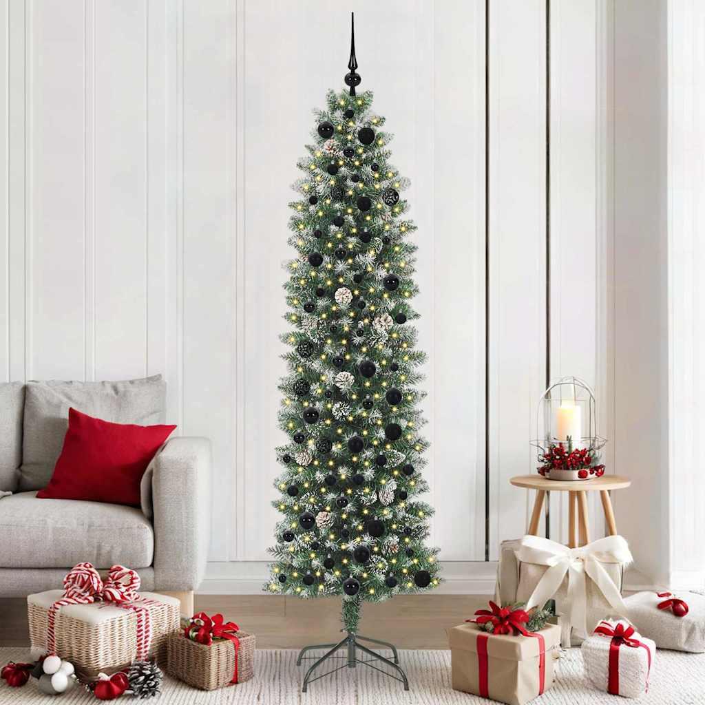 Kunstigt slankt juletræ med 300 LED'er Grøn og hvid 210 cm billede