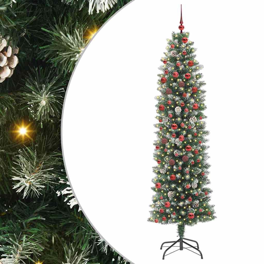 Kunstigt slankt juletræ med 300 LED'er Grøn og hvid 210 cm billede