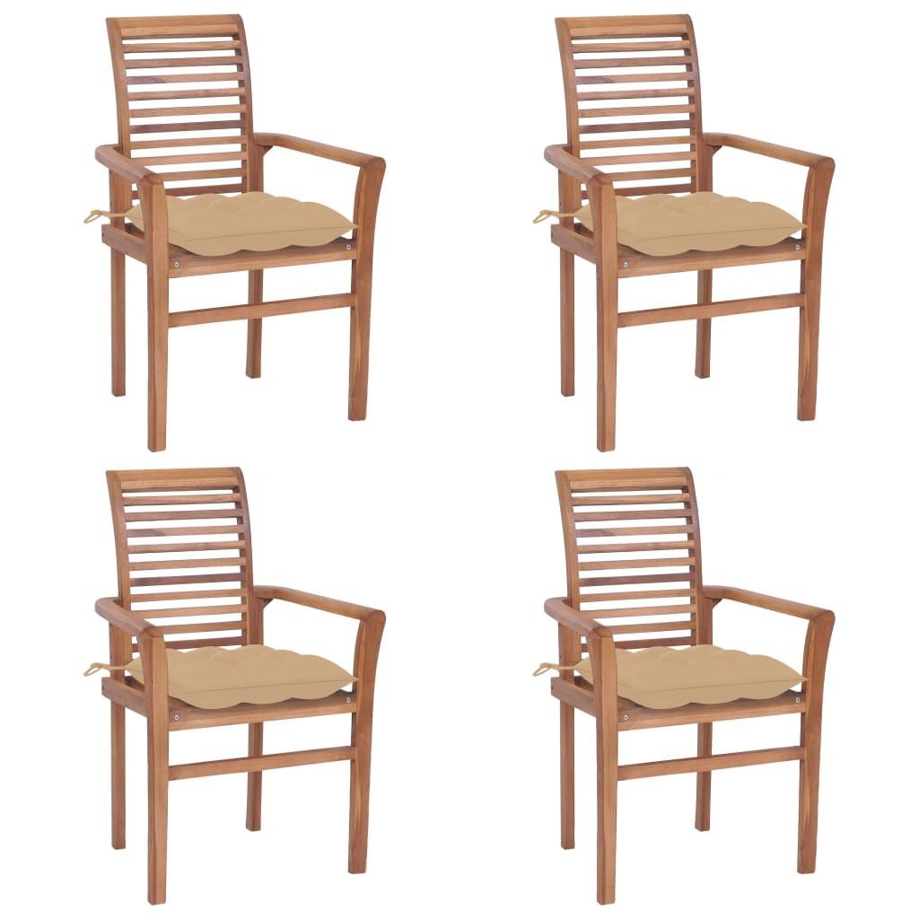 Spisebordsstole 4 stk. med beige hynder massivt teaktræ