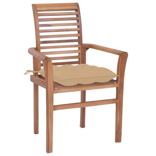 Spisebordsstole 4 stk. med beige hynder massivt teaktræ