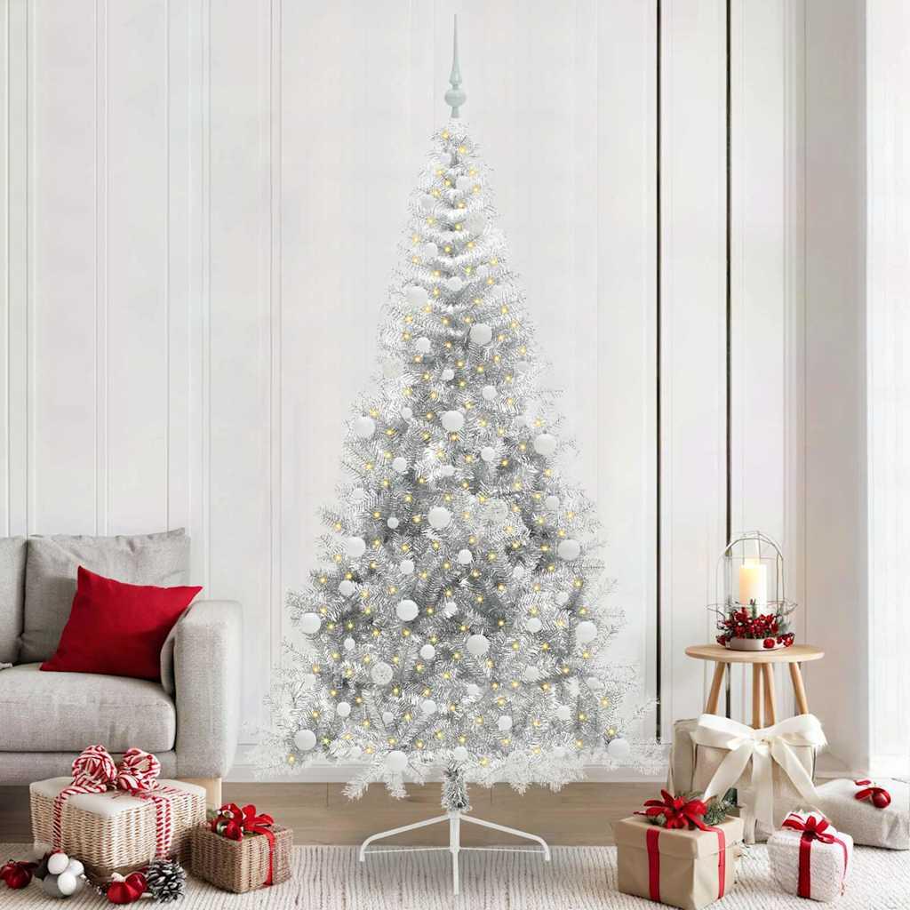 Kunstig Forbelyst Juletræ med 300 LED'er Sølv 240 cm PET billede